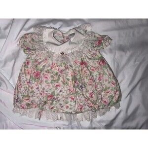 Vintage Somersaults Floral Lace Baby Dress Size 9M Pink Cottagecore Heirloom